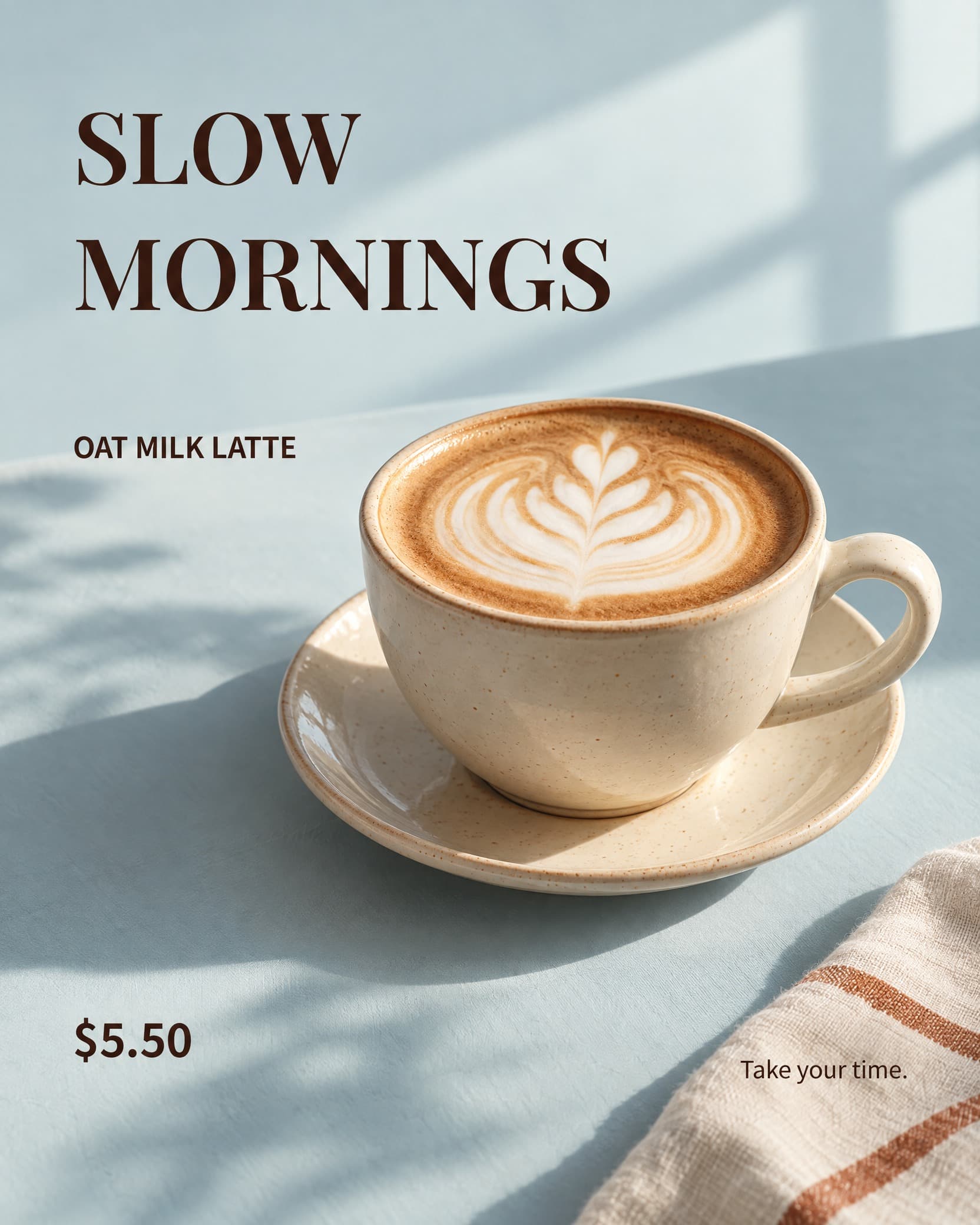 Slow mornings: Café still life, generated from its text layout in NoteAI